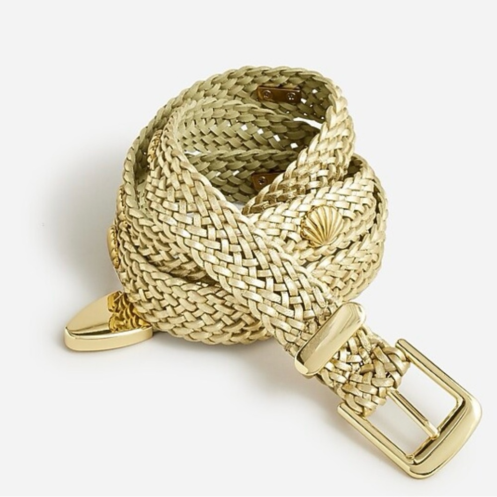 J Crew Braided Gold Italian Leather Belt with Shells